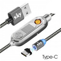 Кабель магнитный USB SKY с прикуривателем (R ZIP-line) Type-C (120 см) Grey