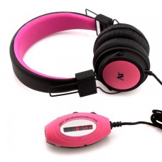 Наушники с микрофоном MP3 FM дисплей AT-SD36 розовые