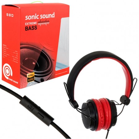 Наушники с микрофоном Sonic Sound E111 черно-красные
