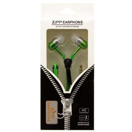 Наушники с микрофоном змейка Zipper New green