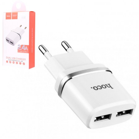 СЗУ-адаптер USB HOCO C12 (2 USB/2,4A) белый