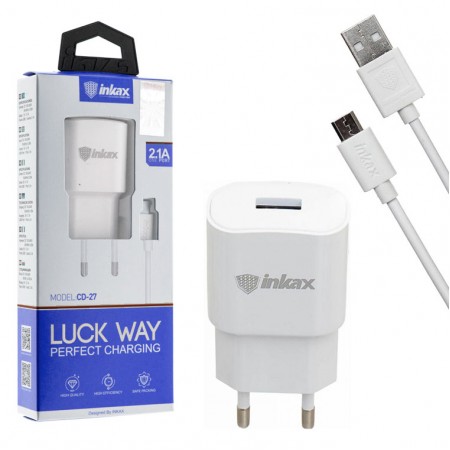 Сетевое зарядное устройство inkax CD-27 1USB 2.1A micro-USB white