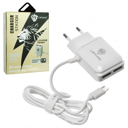 Сетевое зарядное устройство Lenyes LCH008 Plus 2USB 2.1A micro-USB white